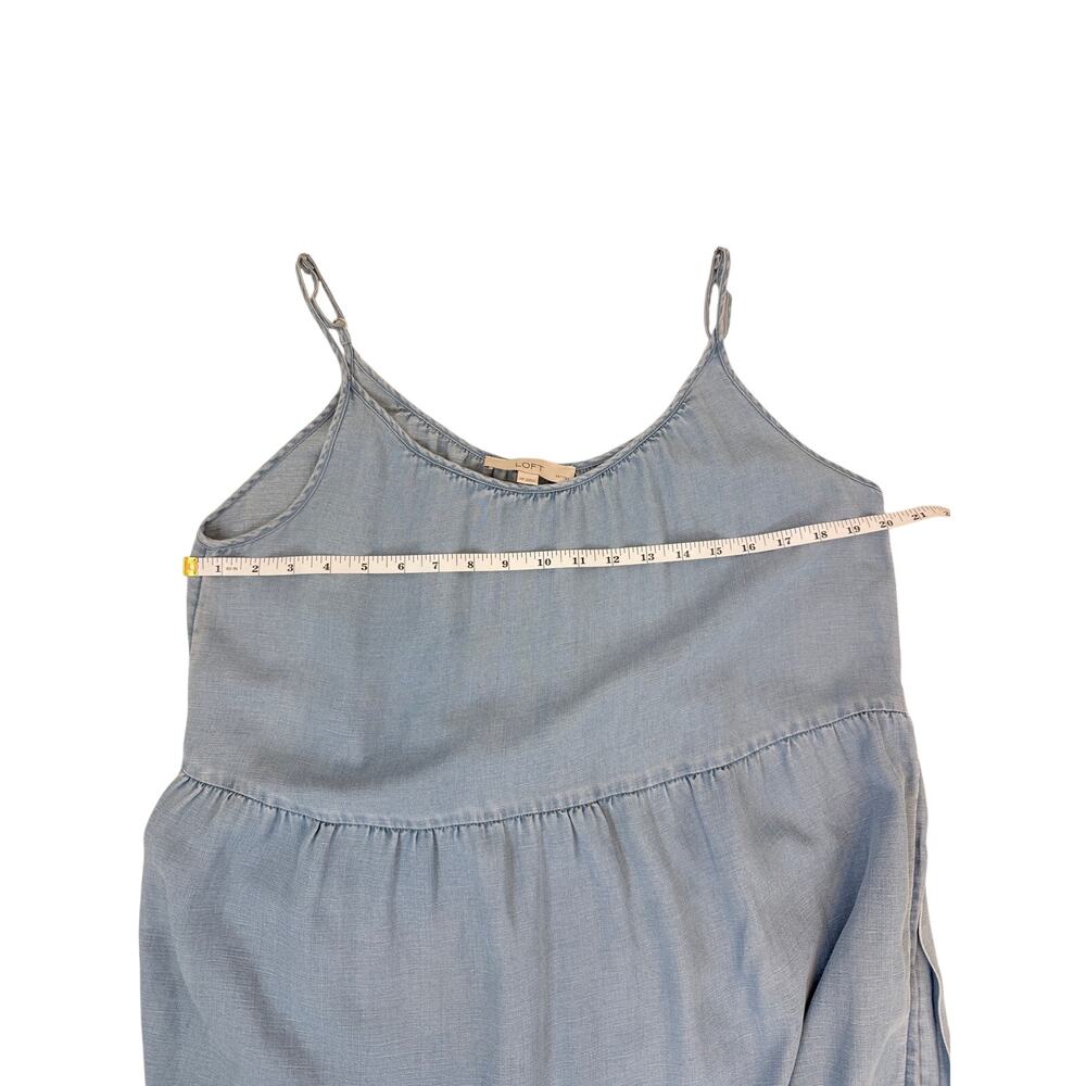 LOFT Chambray Belted Midi Swing Dress Tiered Blue Petite M - Picture 8 of 10